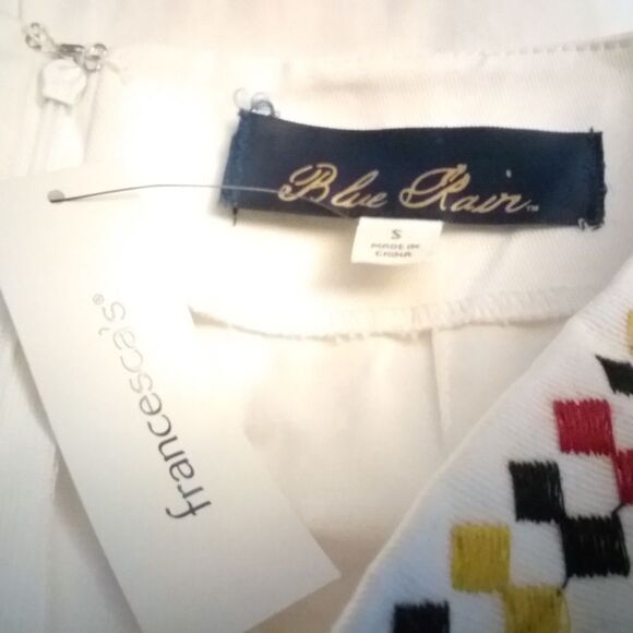 Blue Rain Mini Skirt Embroidered Aztec Boho Festival Scalloped Hem Small New - Picture 6 of 8